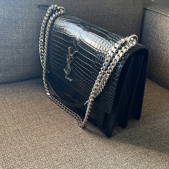 NWT YSL Sunset croc-embossed shoulder/crossbody bag. - Picture 5 of 6